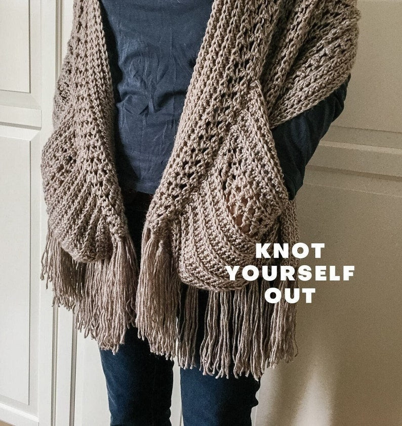 Boho Crochet Shawl with Pockets and Fringe | EASY Womens Scarf Pattern