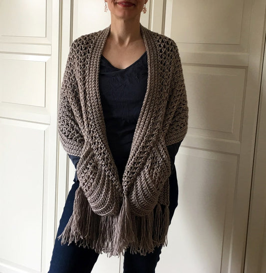 Boho Crochet Shawl with Pockets and Fringe | EASY Womens Scarf Pattern