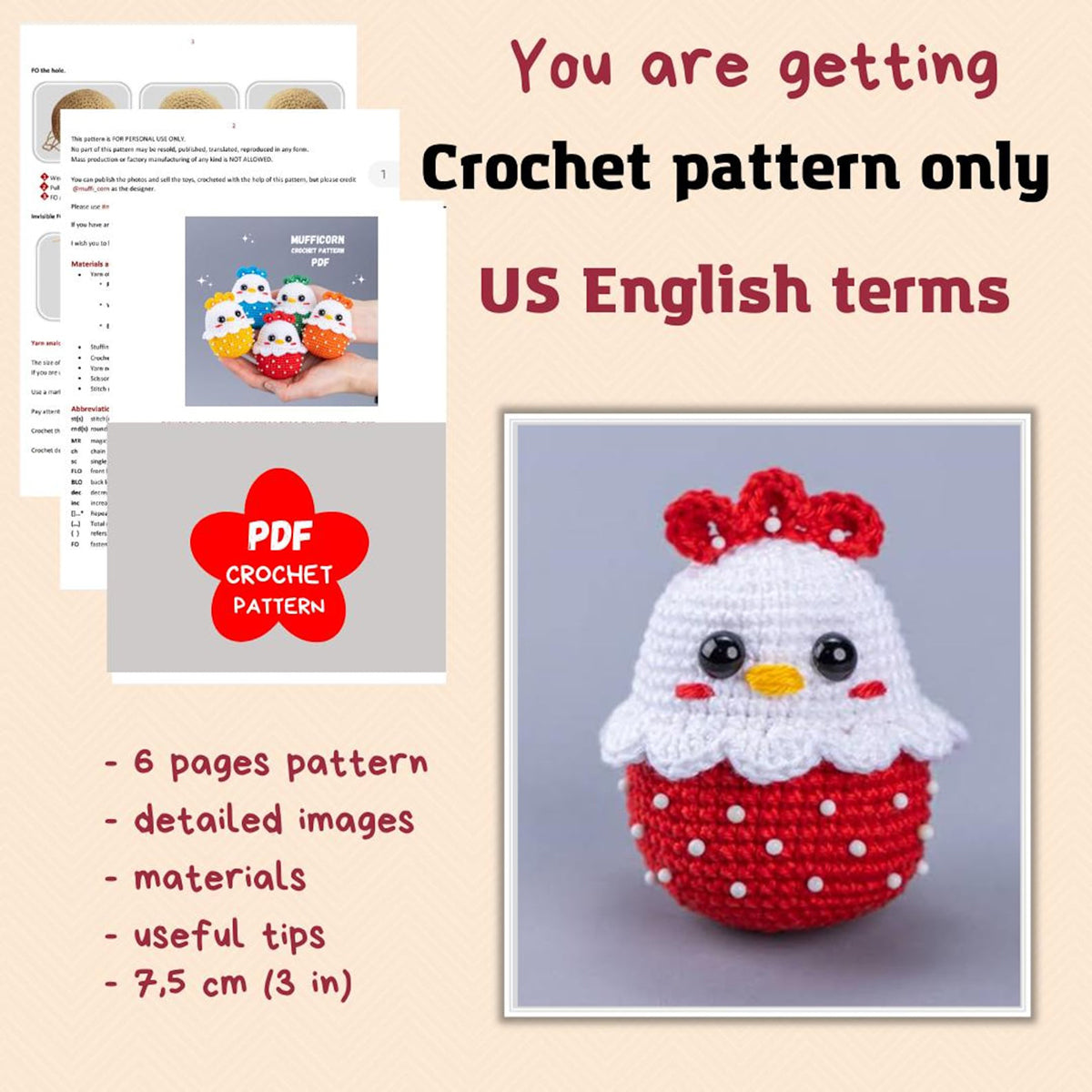 Easter Chicken Crochet Pattern – Boho-Inspired Amigurumi PDF